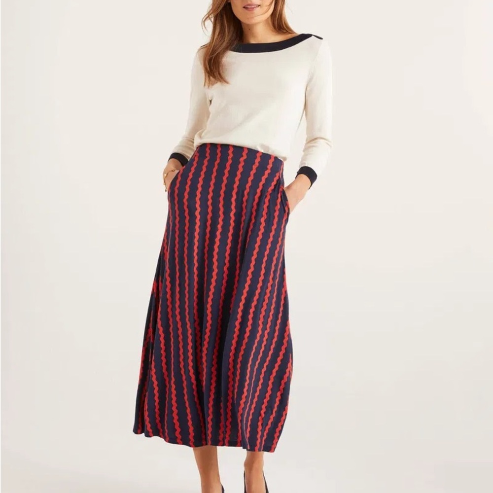 Navy and Red Striped Skirt Boden